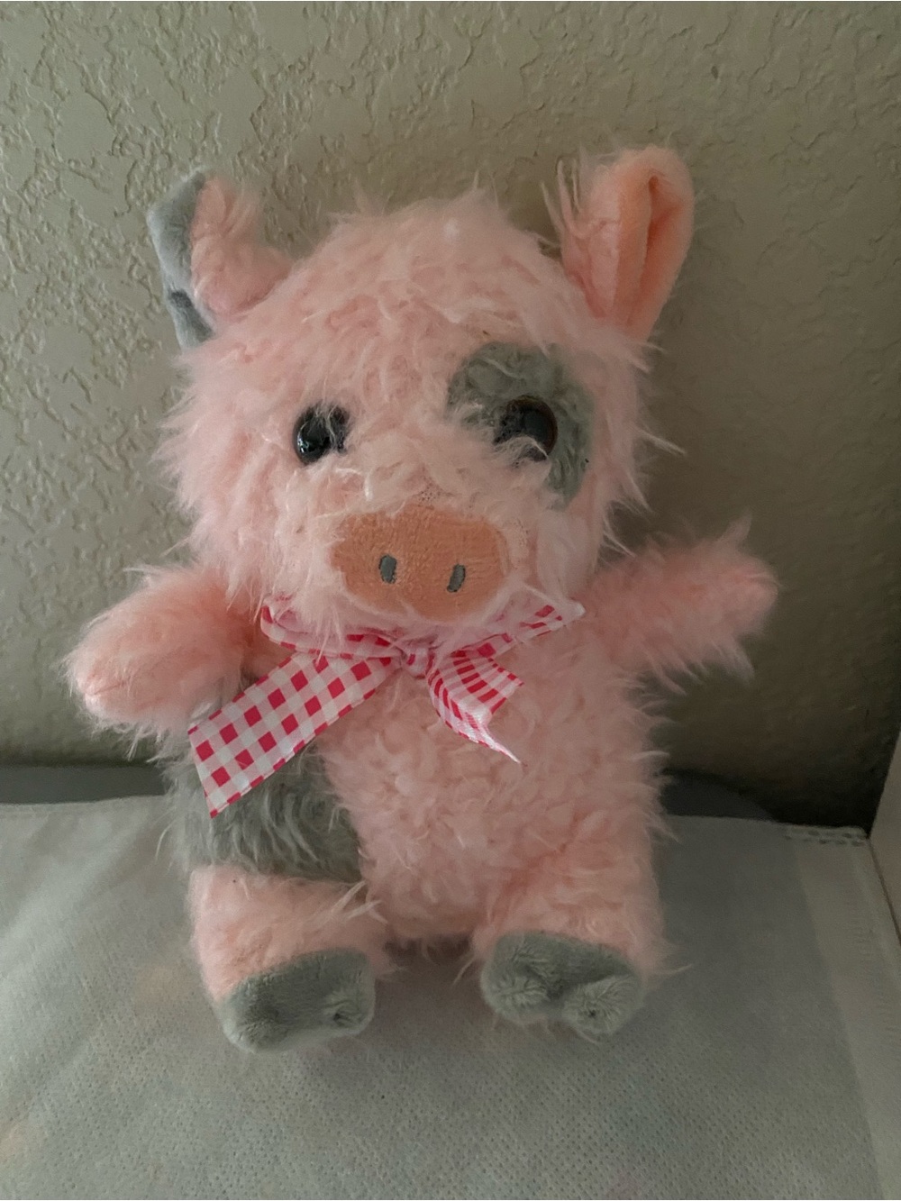 Plush shaggy pig piglet pink gray stuffed animal 7 inch toy cute